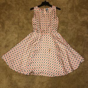 💝Beautiful EUC Orange, Cream & Navy Dress